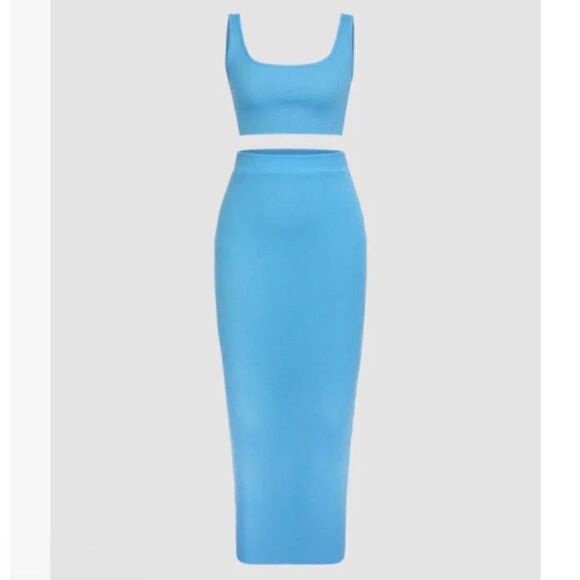 Blue Knit Tank and Skirt Set - Picture 1 of 5